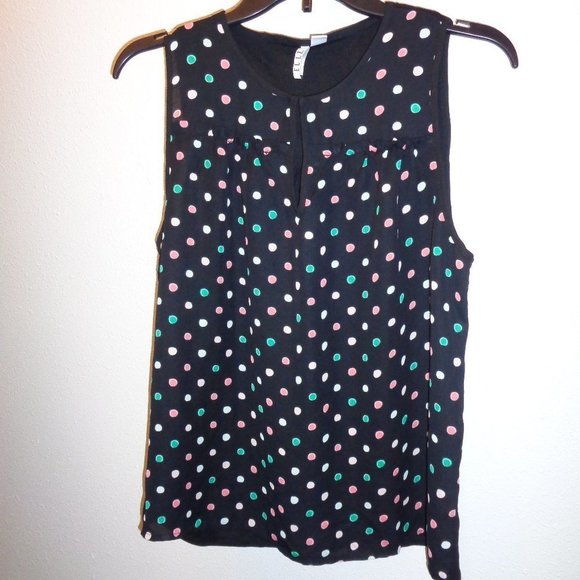 Elle Tank Top Size Medium Black Polka Dot - Picture 1 of 10